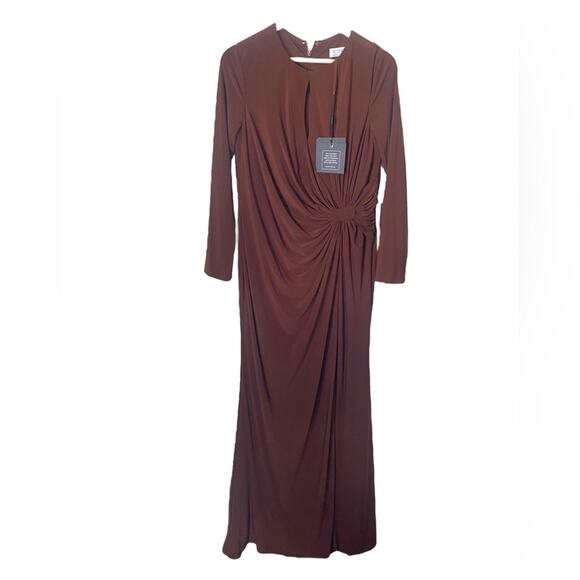 Ieena for Mac Duggal Keyhole Draped Gown brown 12 - Picture 2 of 7